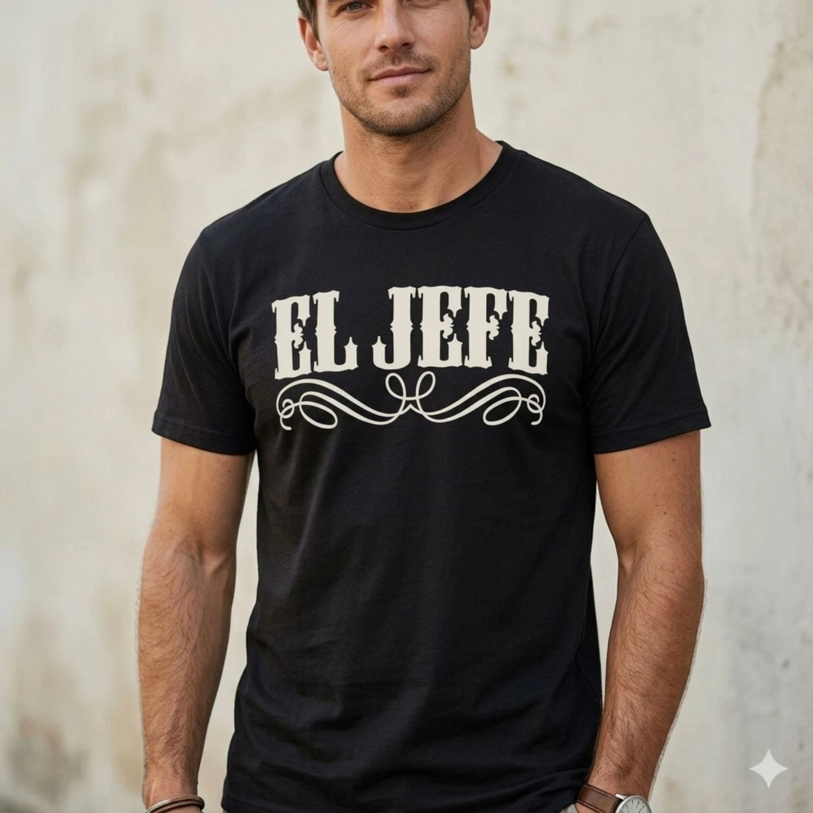 Men Graphic T-Shirt El Jefe Casual Streetwear Black Size XL