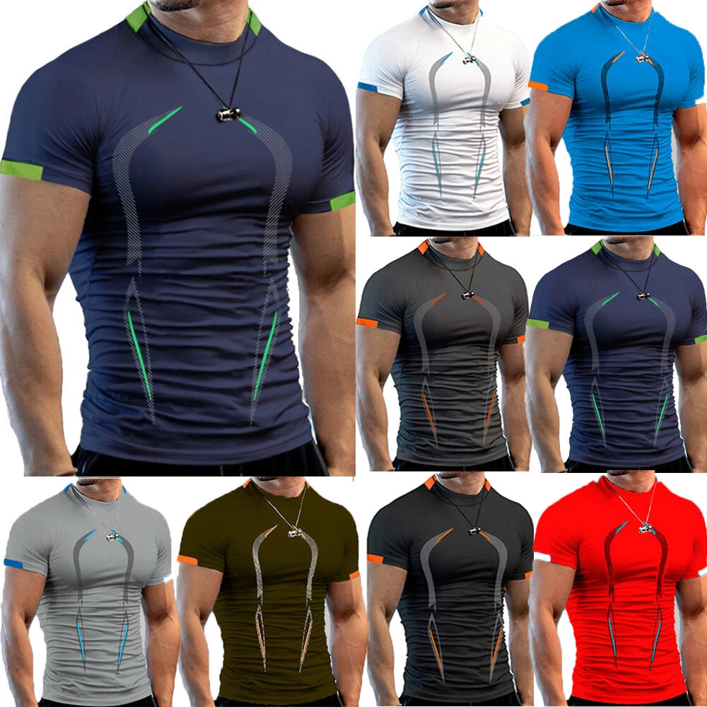 Mens Slim Fit Stretchy Short Sleeve O Neck T-Shirt ☆