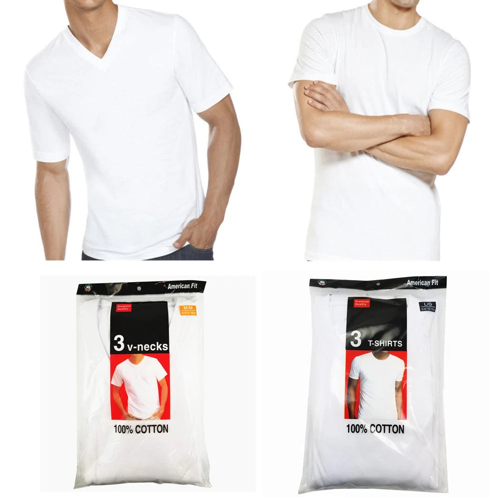 3 to 6 Pcs For Men 100% Cotton Tagless T-Shirt Undershirt Crew V Neck White S-XL