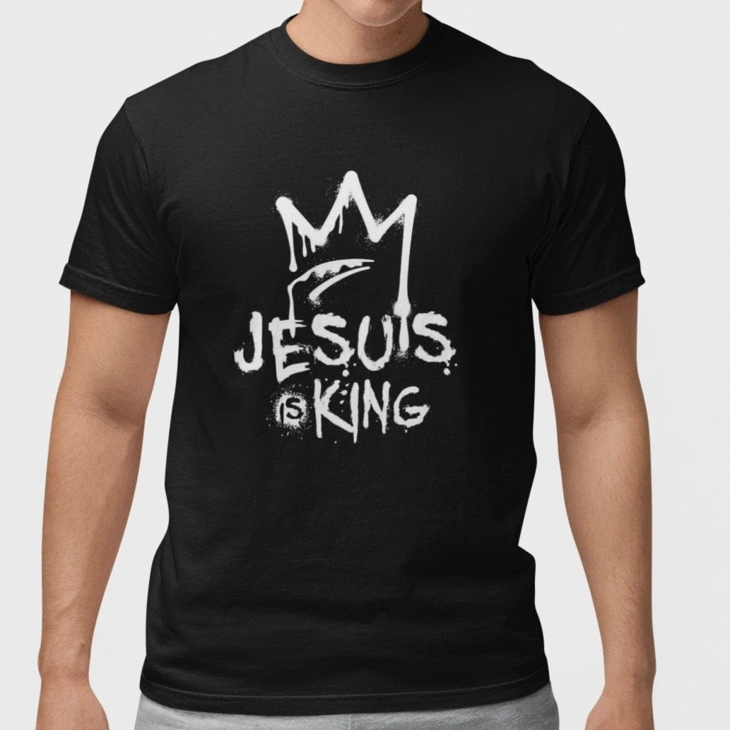 Jesus Is King Christian T-Shirt Crown Faith Religious Graphic Tee Unisex Black