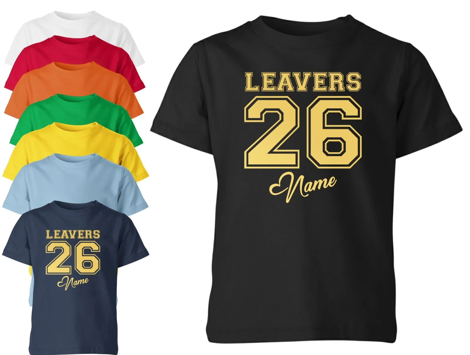 School Leavers 2026 Kids T-Shirt Personalised Name Boys & Girls Gift Tee Unisex