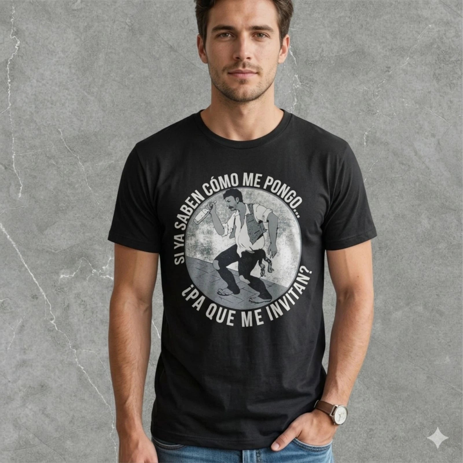Men Graphic T Shirt Si Ya Saben Como Me Pongo Casual Streetwear Black Size XL
