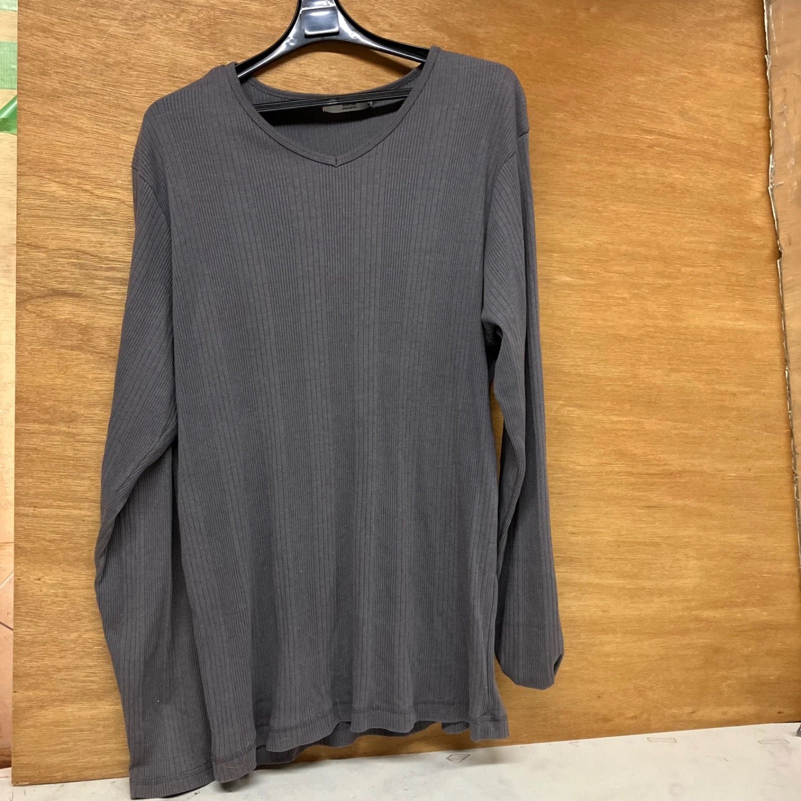 NATURAL RESEARCH Ribbed Long Sleeve V Neck Shirt XL Gray Japan