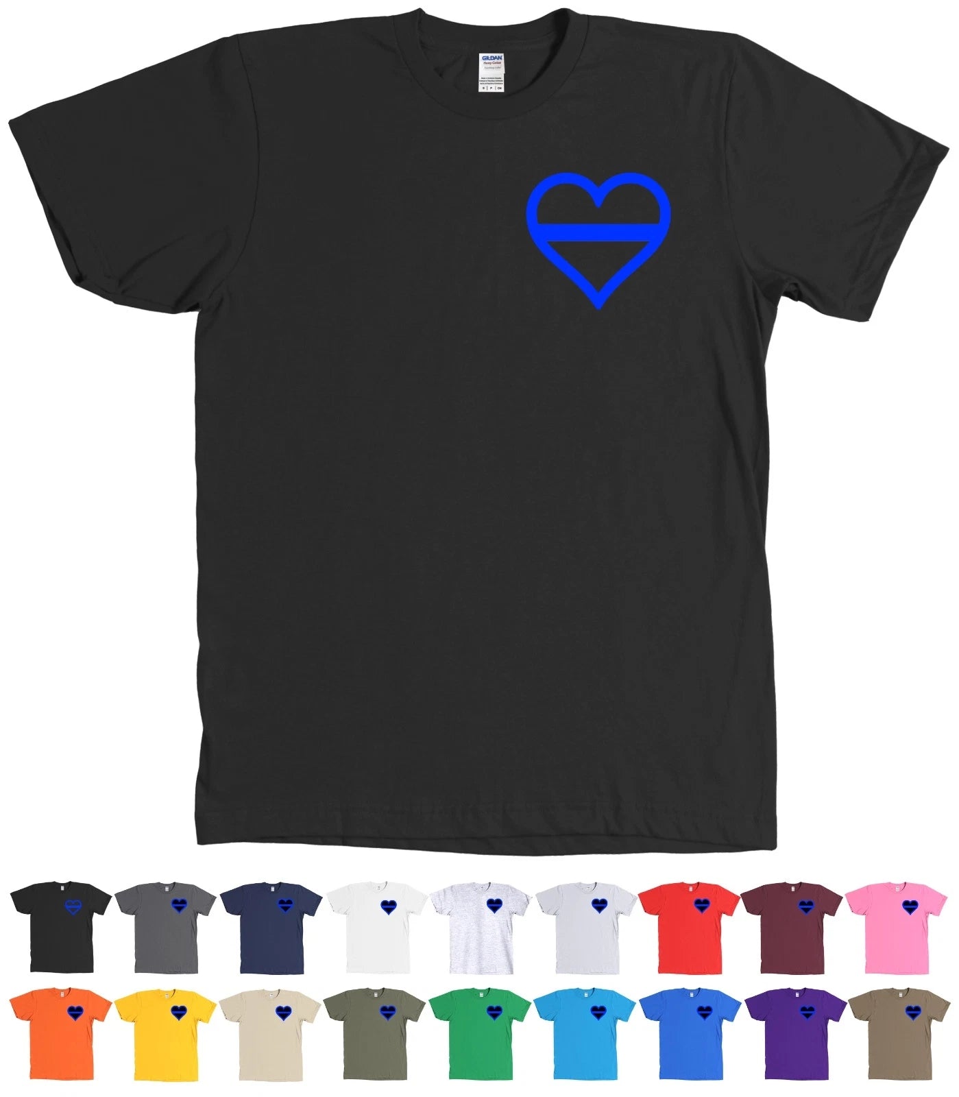 Thin Blue Line HEART Police Support Shirt - NEW - MANY COLORS