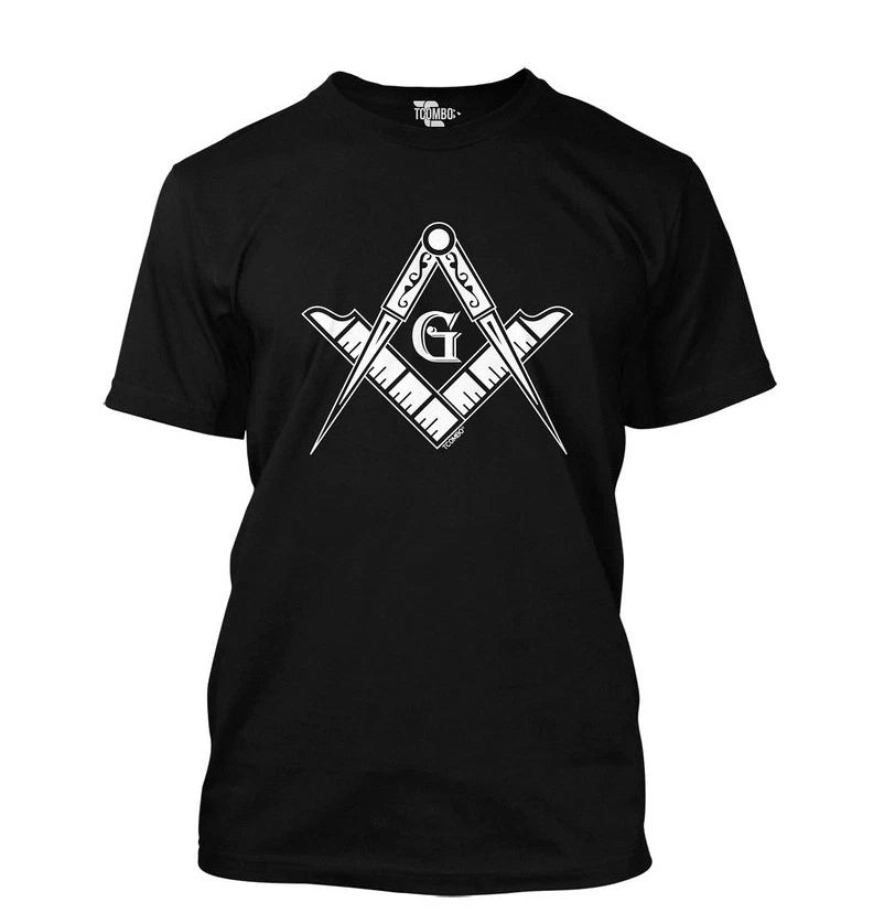 Black Masonic T-Shirt for Freemasons  White Masonic Compass and Square - V-Neck