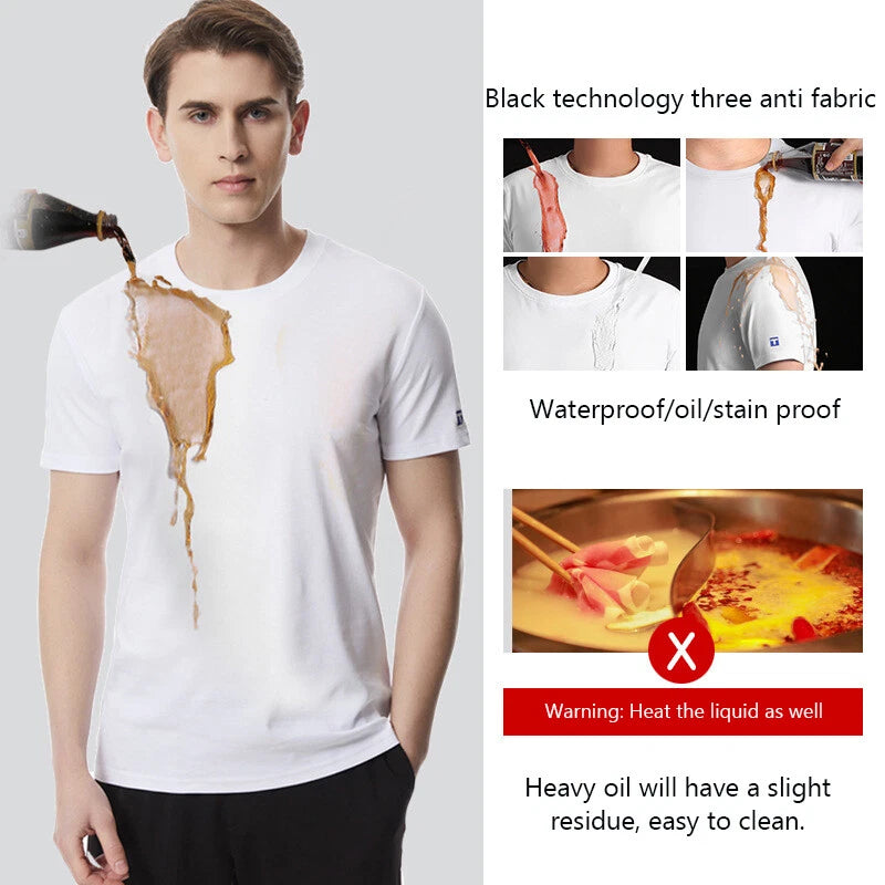 Men T Shirt Short Sleeve Tee Waterproof Oil Stain Proof Summer Casual Streetwear