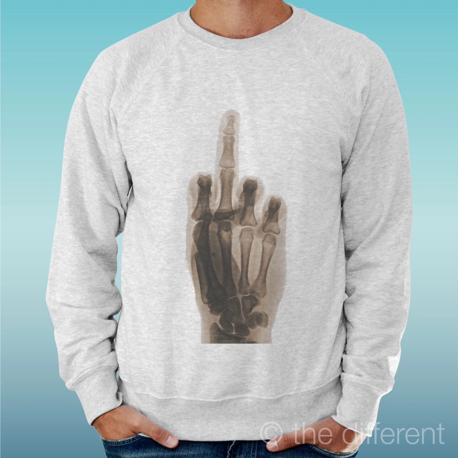 Lightweight Men's Grey Sweater "Hand F*CK Funny X-Ray"