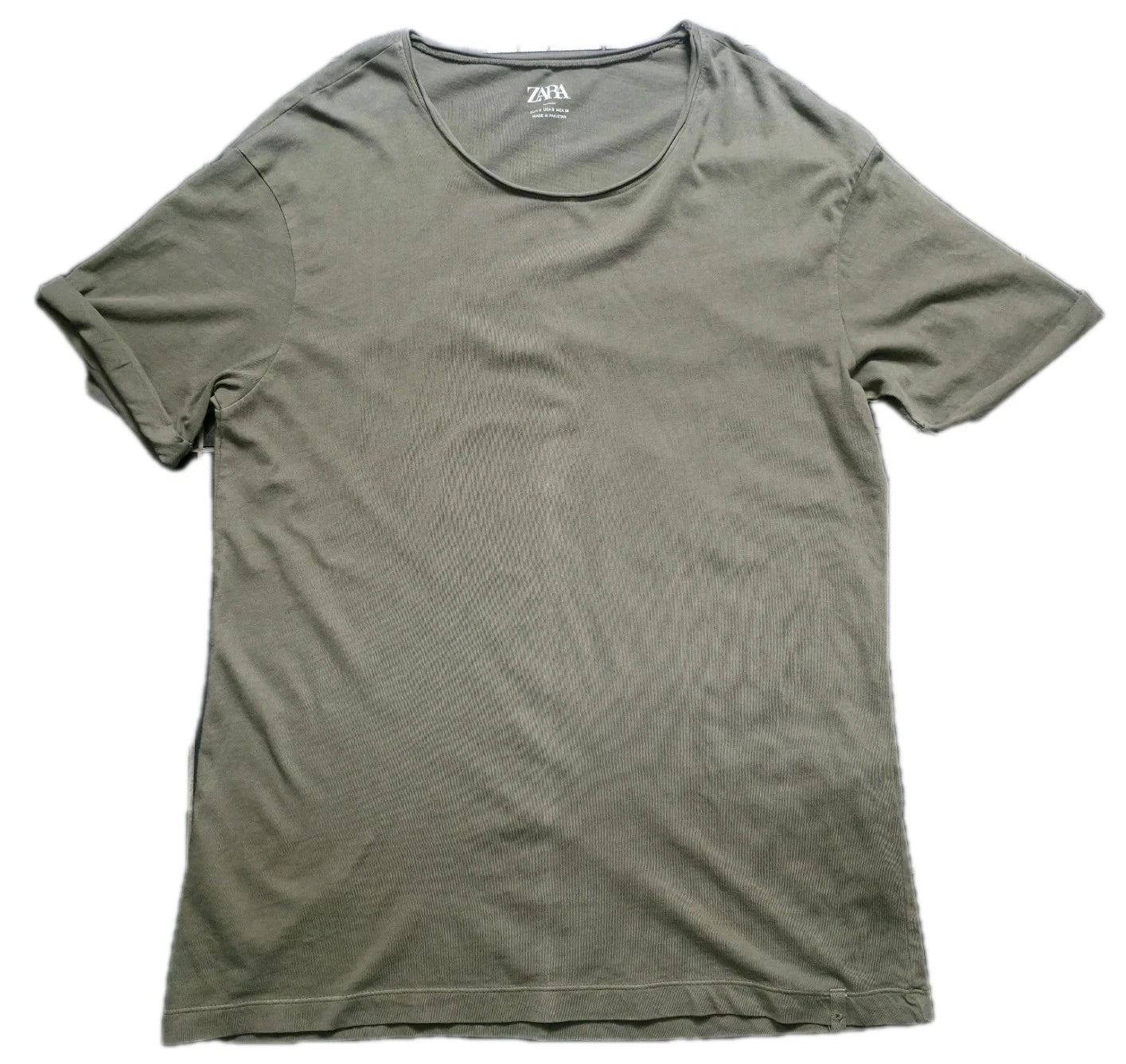 Zara T-Shirt Mens S Olive Green Short Sleeve Casual Round Neck Cotton Designer