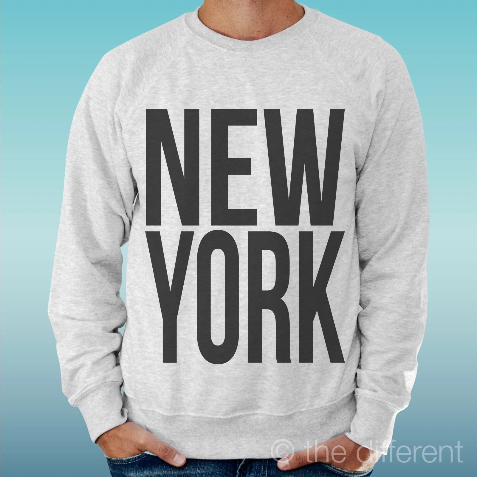 Felpa Man Light Sweater Light Grey " New York " Road To Happiness