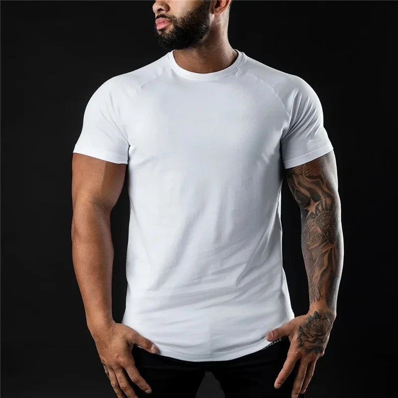 Men's Cotton Gym T-Shirt Slim Fit Bodybuilding Workout Training Sport Top