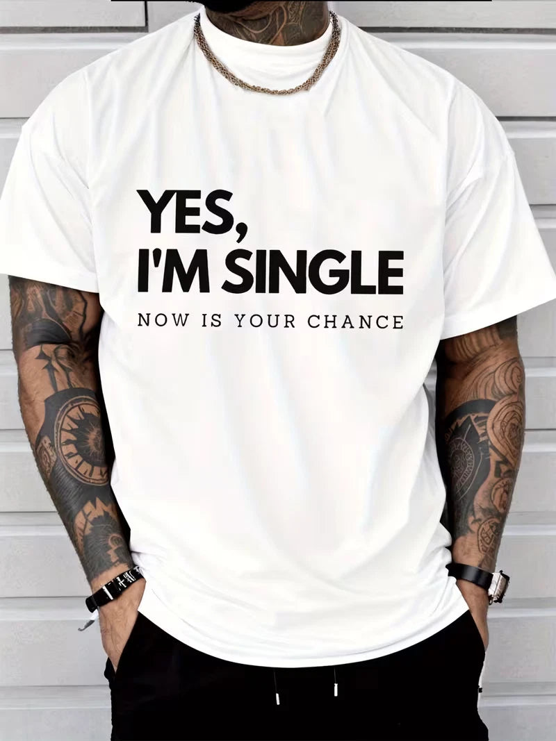 Men's Funny Yes I’m Single T Shirt Casual Street Style Graphic Comfortable Tee