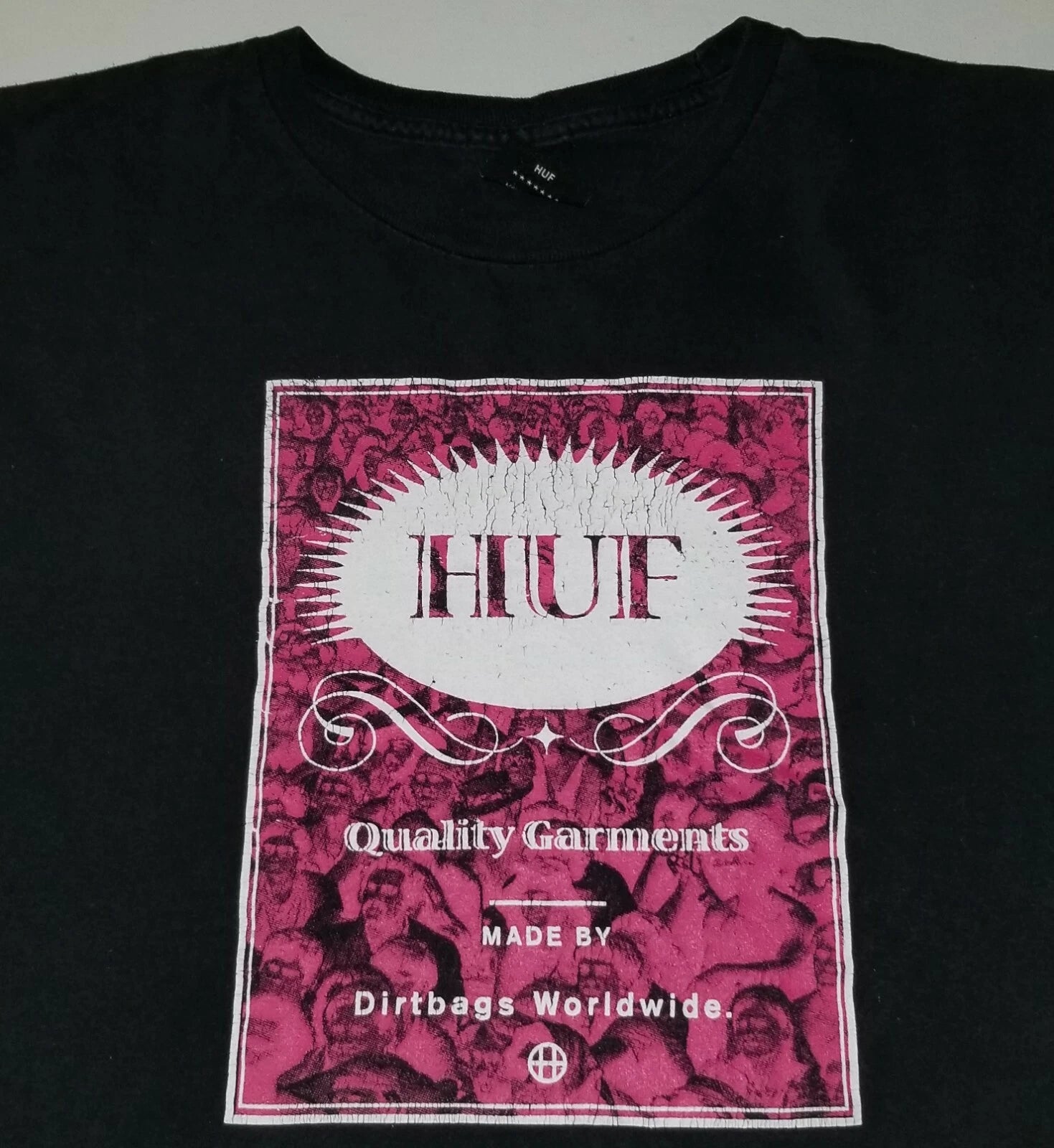 HUF VINTAGE XL T-SHIRT SKATE TEE SKATEBOARD FASHION URBAN STREET BLACK HYPEBEAST