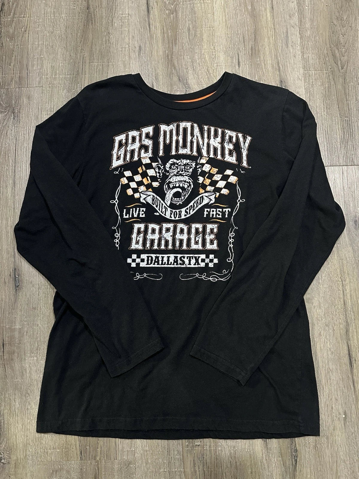 Gas Monkey Garage Men's Black Graphic Logo Long Sleeve Crew Neck T-Shirt L