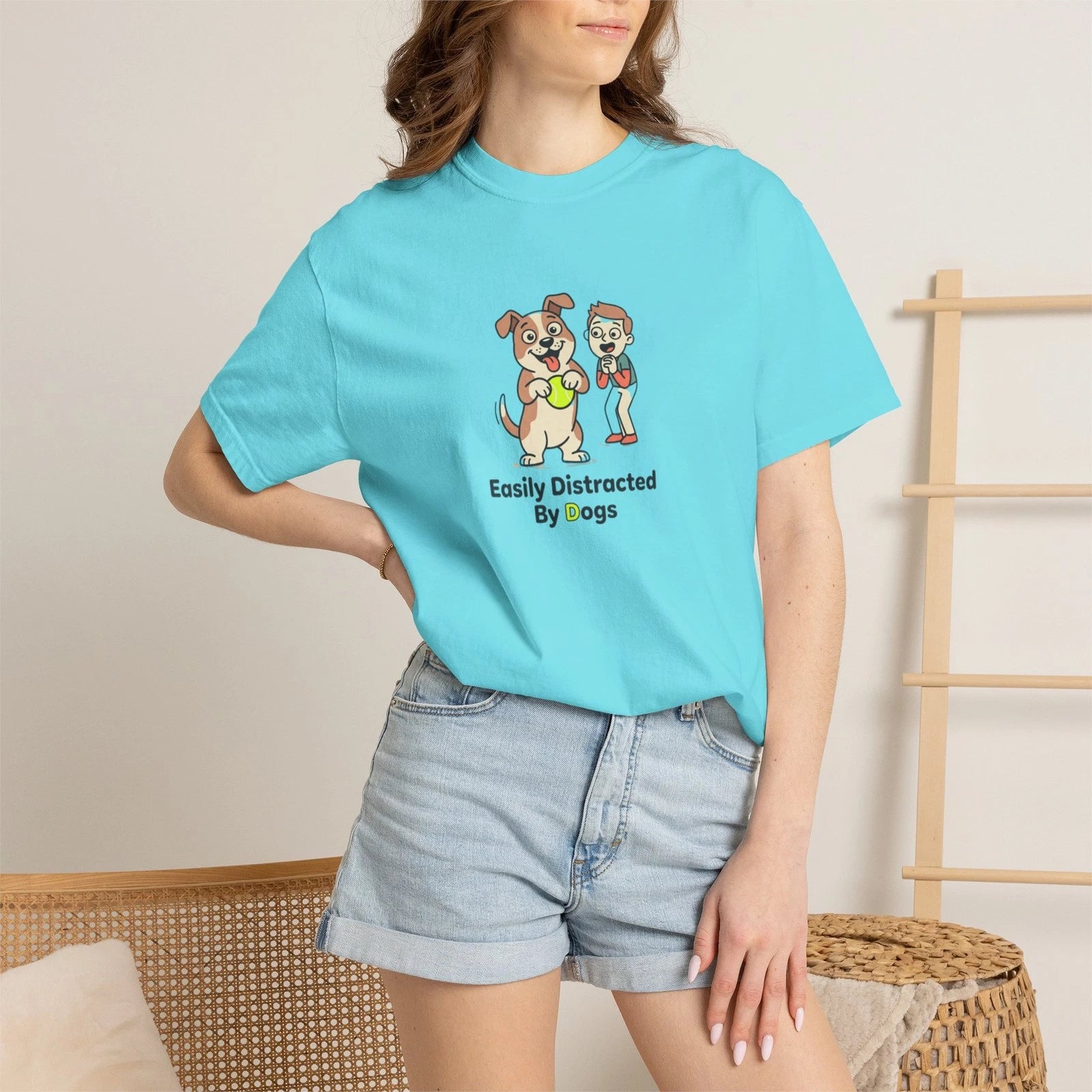 Easily Distracted by Dogs T-Shirt | Cute Cartoon Puppies