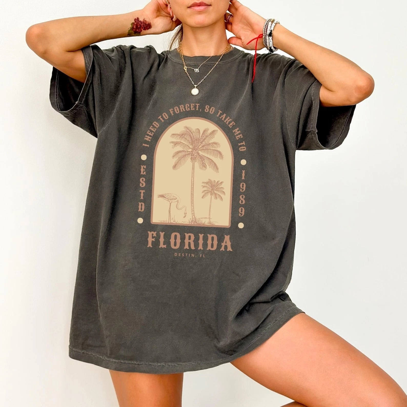 I Need To Forget So Take Me To Florida Oversized Vintage Graphic Tee