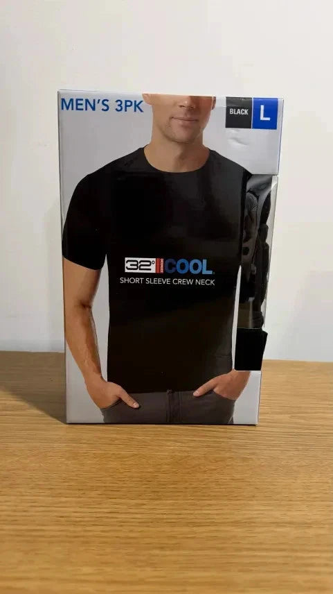 32 Degrees Cool Men's T-Shirt 3 Pack Quick Dry Stretch Crew Neck Black Large