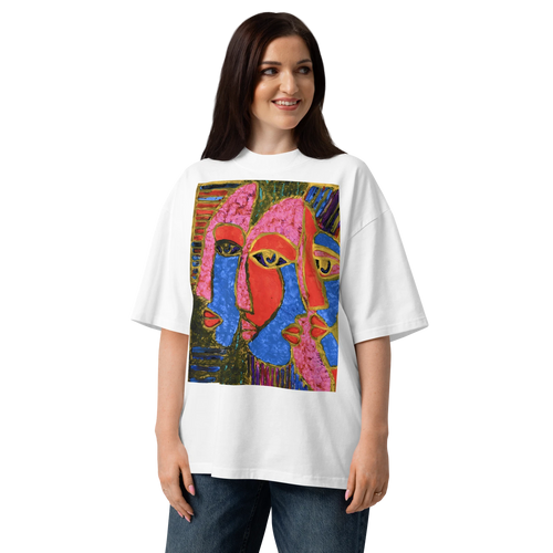 "Faces" Unisex Organic Oversized High Neck T-Shirt