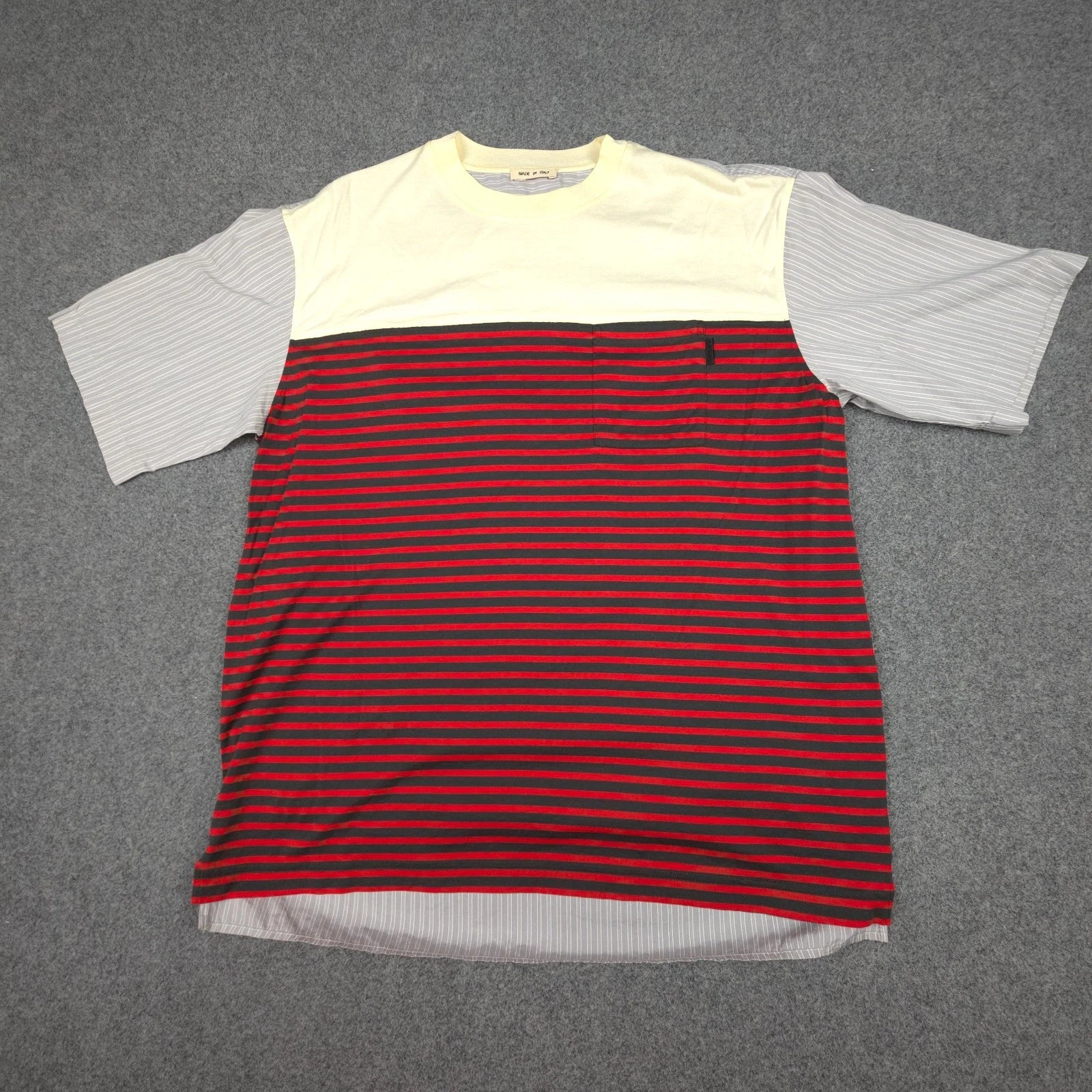 MARNI Shirt Mens LARGE red summer striped short sleeve cotton casual Size L