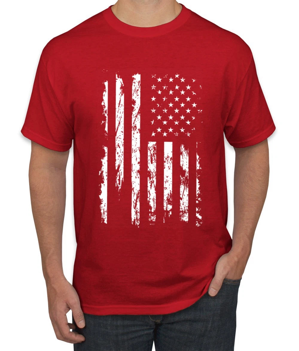 Merica White USA America Flag Distressed Men Tshirt