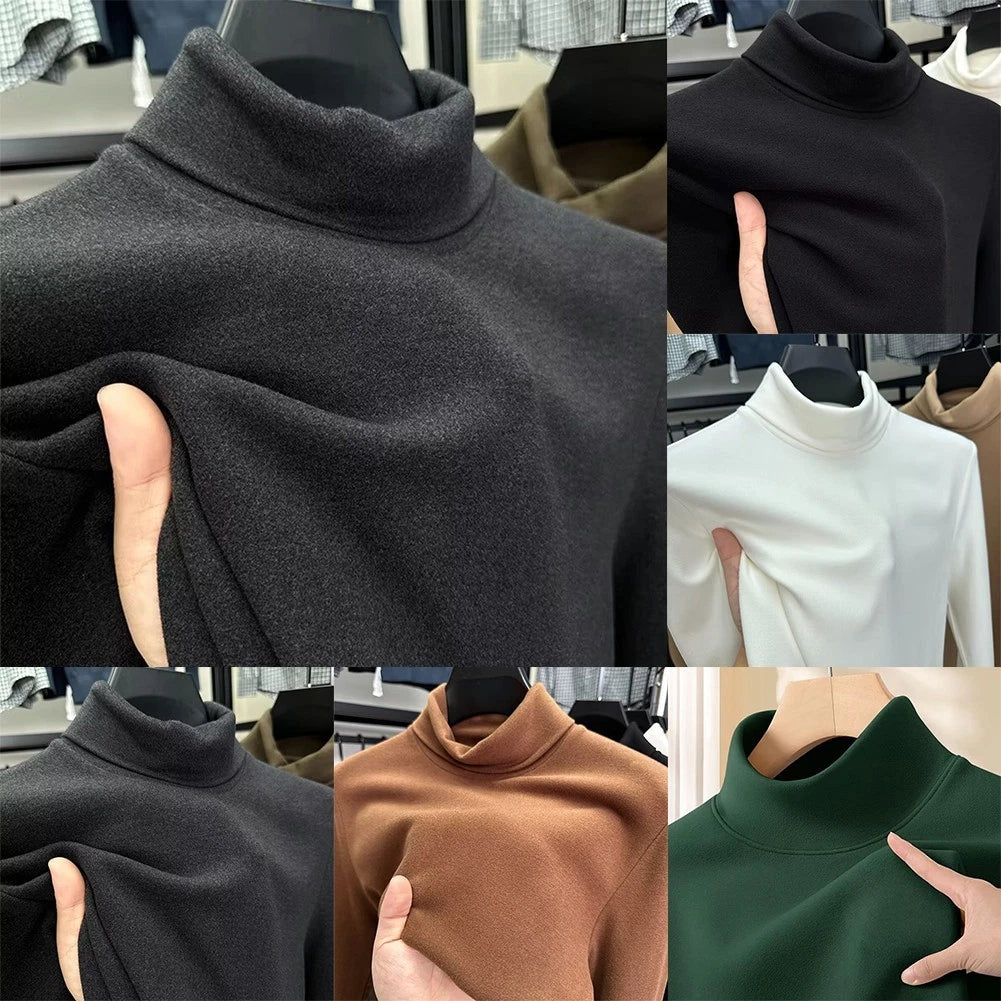 Slim Fit Pullover Men Thermal Top For Winter Layering Solid Color Slim Fit Cut