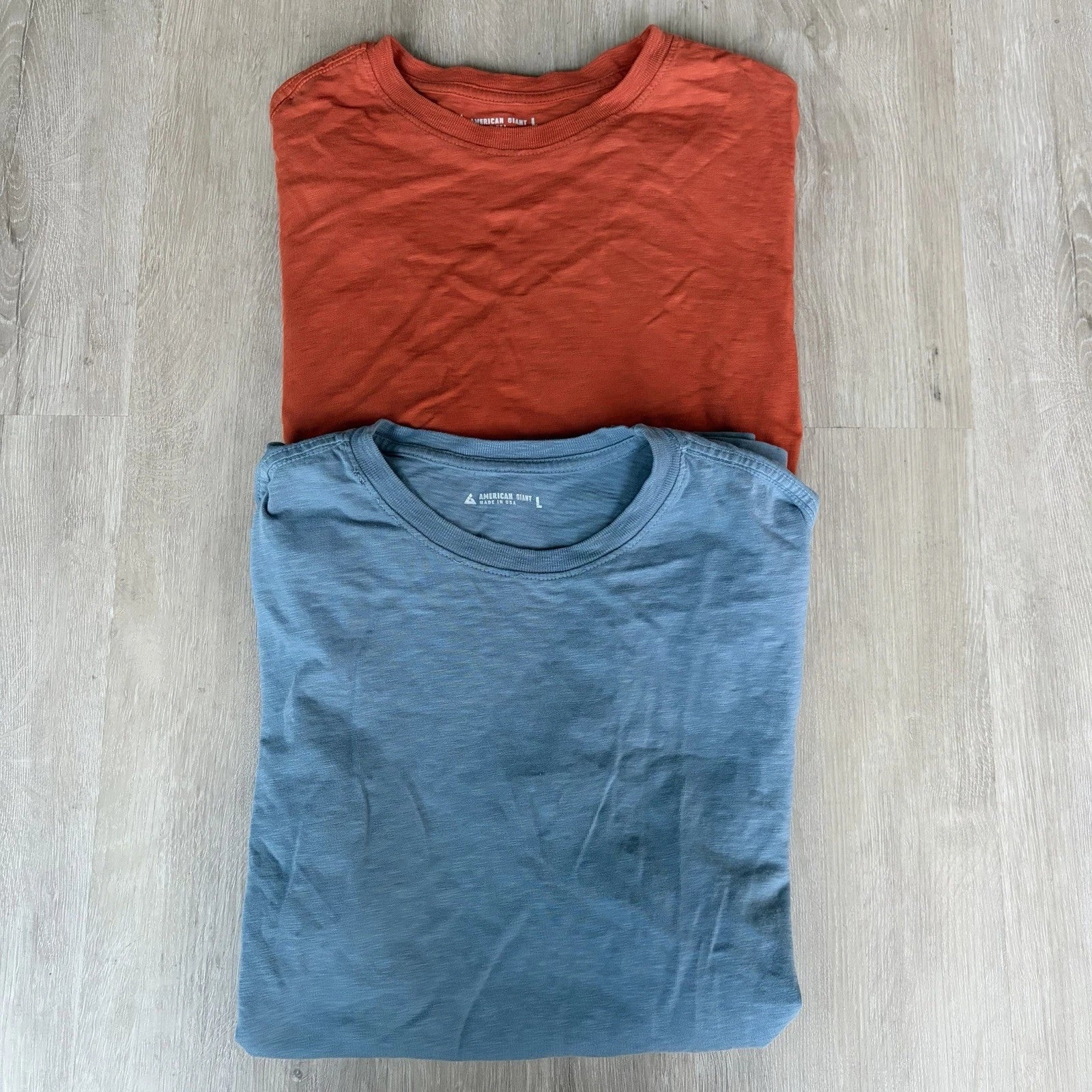 2x American Giant T Shirt Mens Large Slub Crew Neck Cotton USA Made Blue Orange