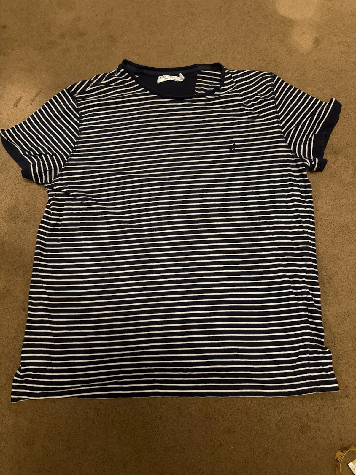 Nautica Men's Slim Fit Striped Crew Neck Short Sleeve T-Shirt Navy/White XL
