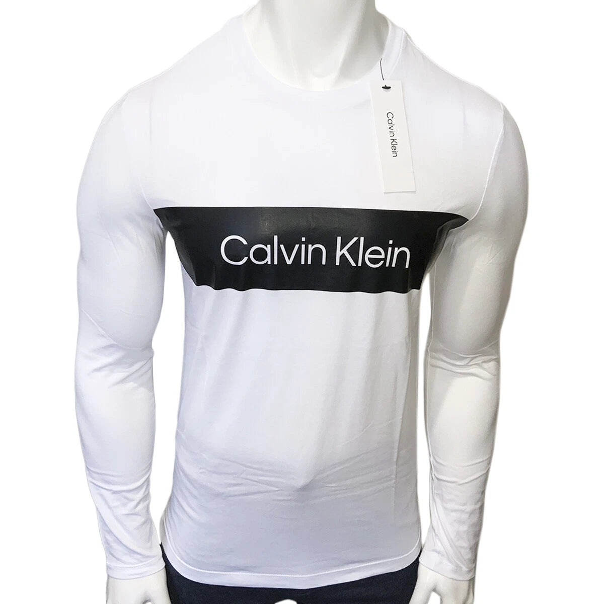 NWT CALVIN KLEIN MSRP $59.99 MENS WHITE CREW NECK LONG SLEEVE T-SHIRT SIZE S M L