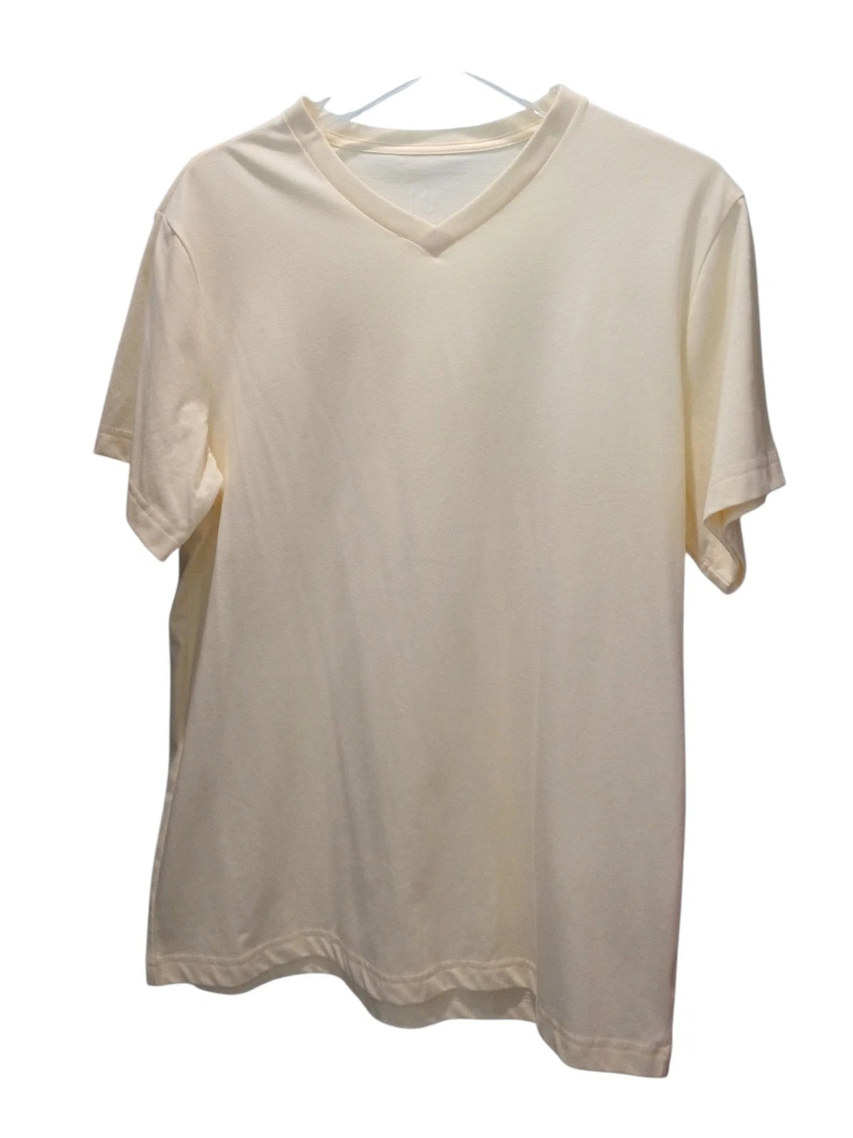 George Men’s V-Neck T-Shirt Size L 42-44 Cream Short Sleeve Basic Casual