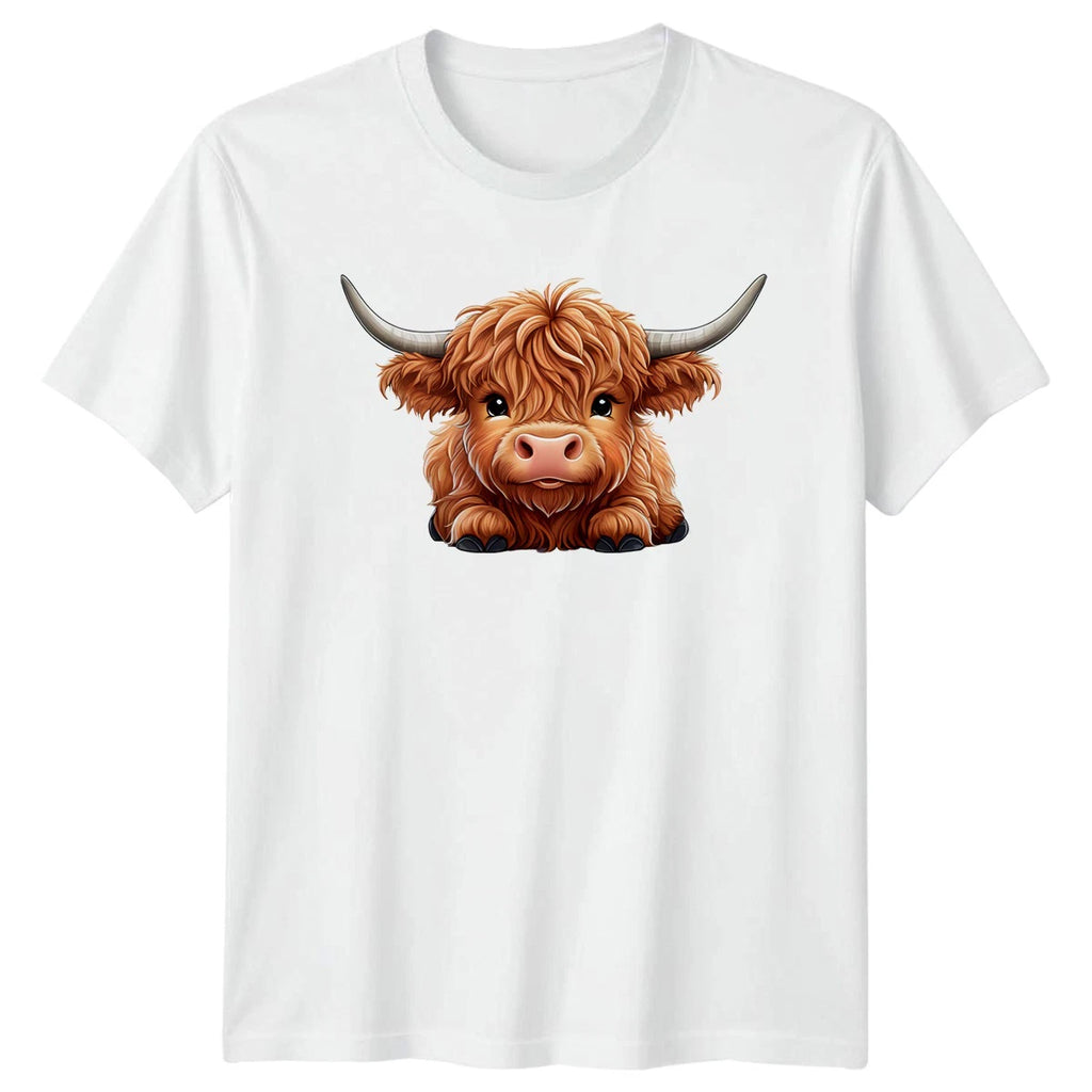 Highland Cow Calf Animals Farm Animal Mens T-Shirt Womens Tee Graphic Top