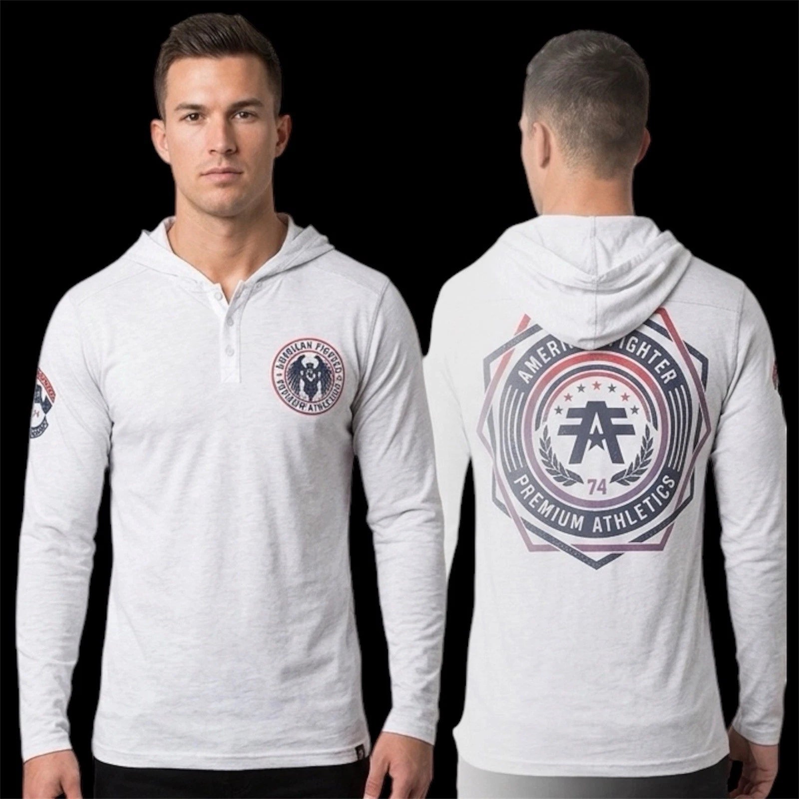 AMERICAN FIGHTER Silver CAPELLA  Long Sleeve Henley Thermal Hoodie  T-shirt NWT