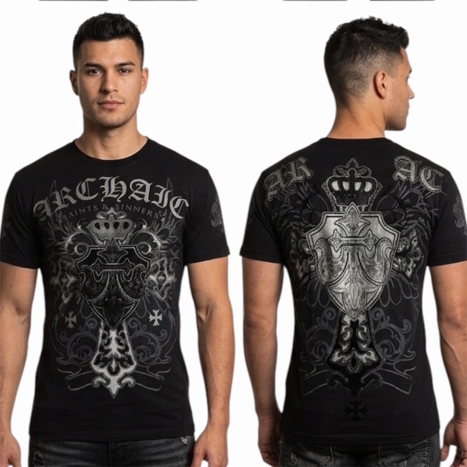 ARCHAIC by AFFLICTION Black SINESTRO Short Sleeve Slim Fit Y2K T-shirt NWT