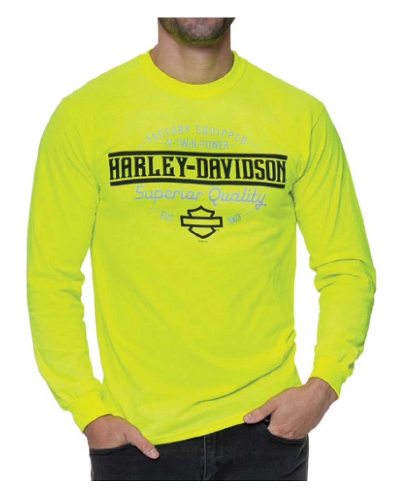 Harley-Davidson Men's Definite Long Sleeve Poly-Blend Shirt, Safety Green