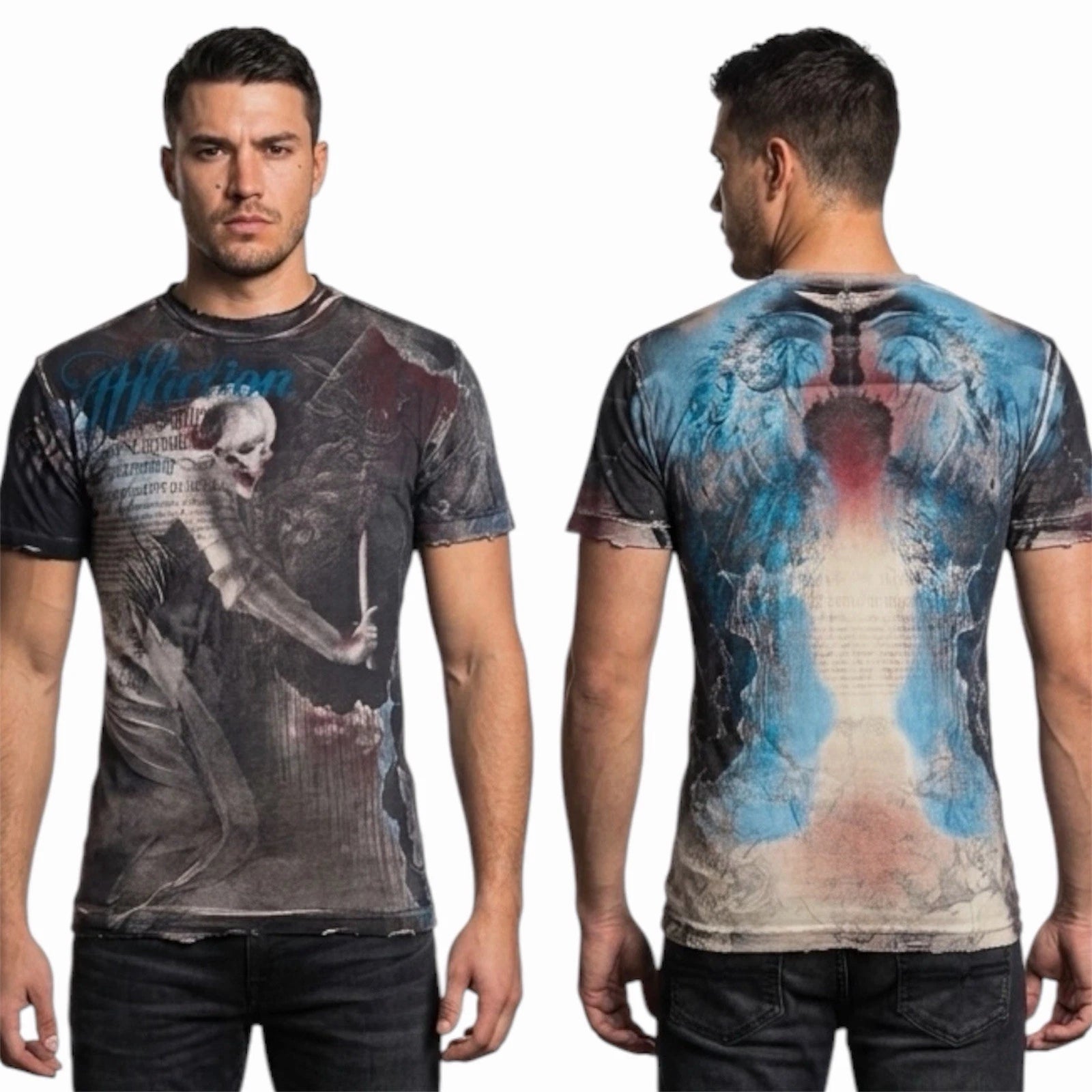 Rare $62 AFFLICTION Sand MARCO Short Sleeve Slim Fit Y2K T-shirt MMA Elite NWT