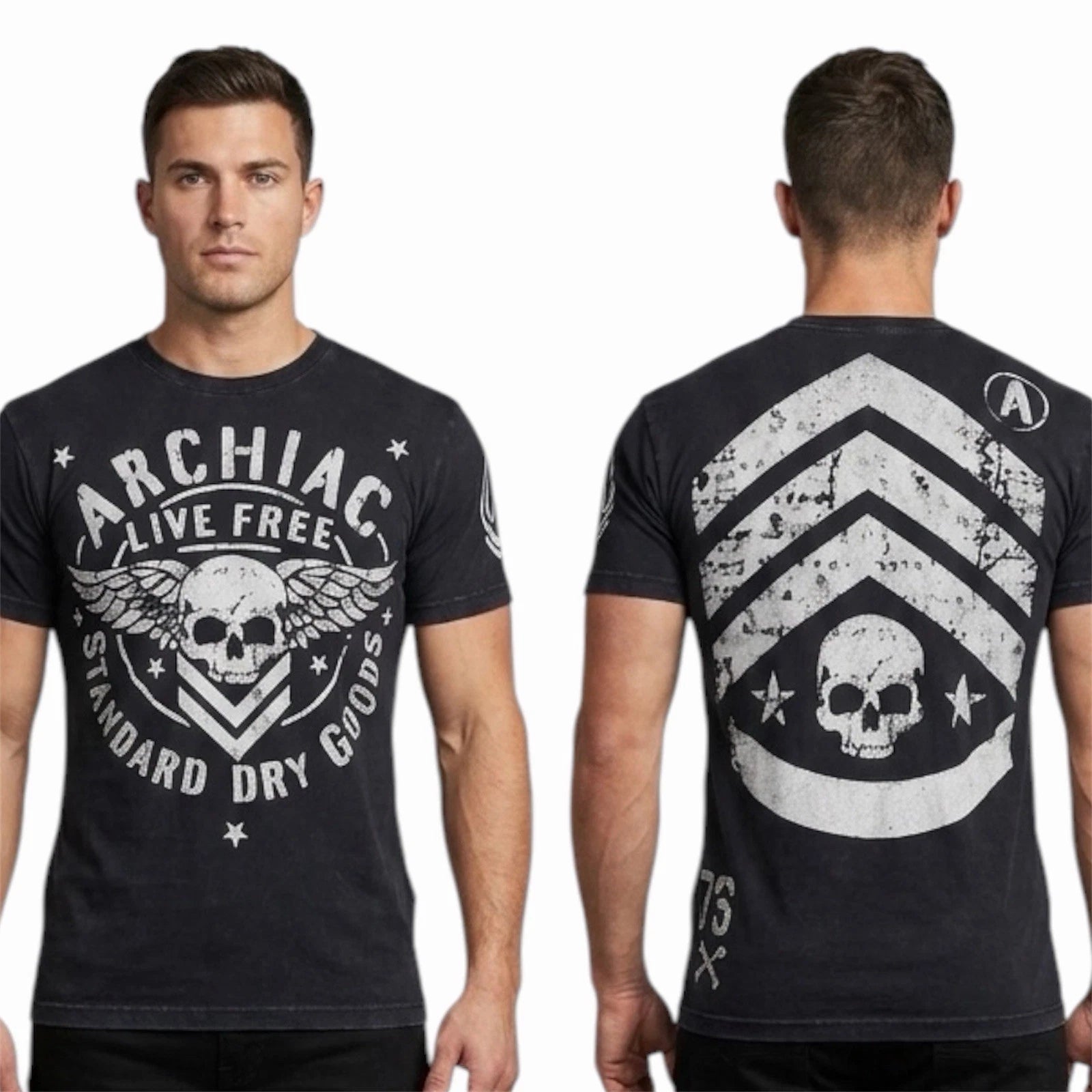 ARCHAIC by AFFLICTION Black STRONG CREST Short Sleeve Slim Fit T-shirt NWT