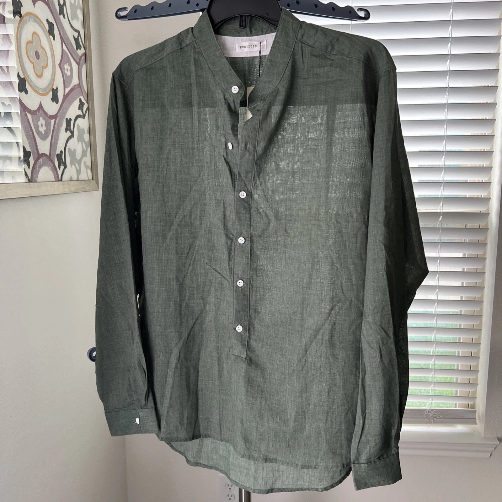 Two- sided Stretch Slim Fit Casual Button Up Shirts Size XXL in Green