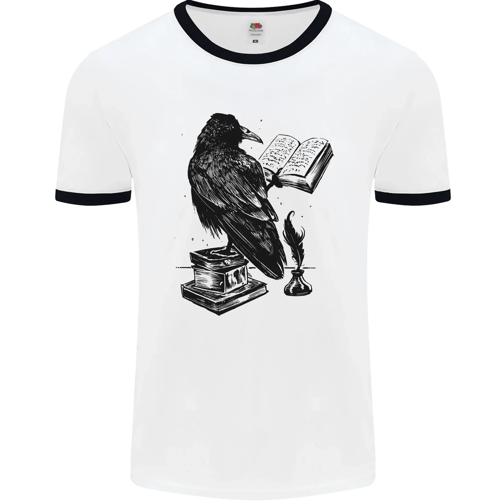 A Raven Reading a Book Literature Mens Ringer T-Shirt
