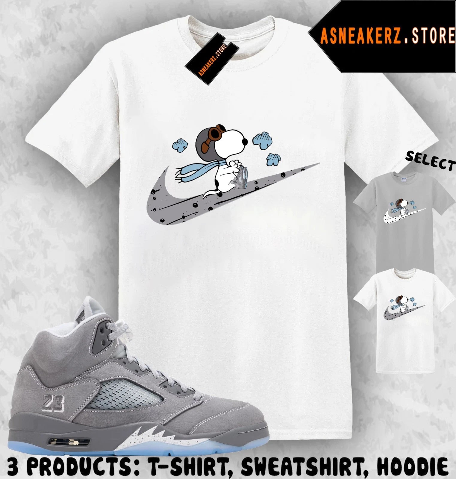 Shirt To Match AJ 5 Wolf Grey 2026 Sneaker Matching Tee Fly S Dog T-Shirt