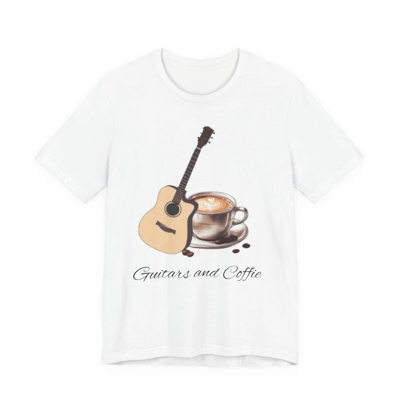 Guitar & Coffee Tee, Music Lover Gift, Unisex Casual Shirt, Coffee Enthusiast