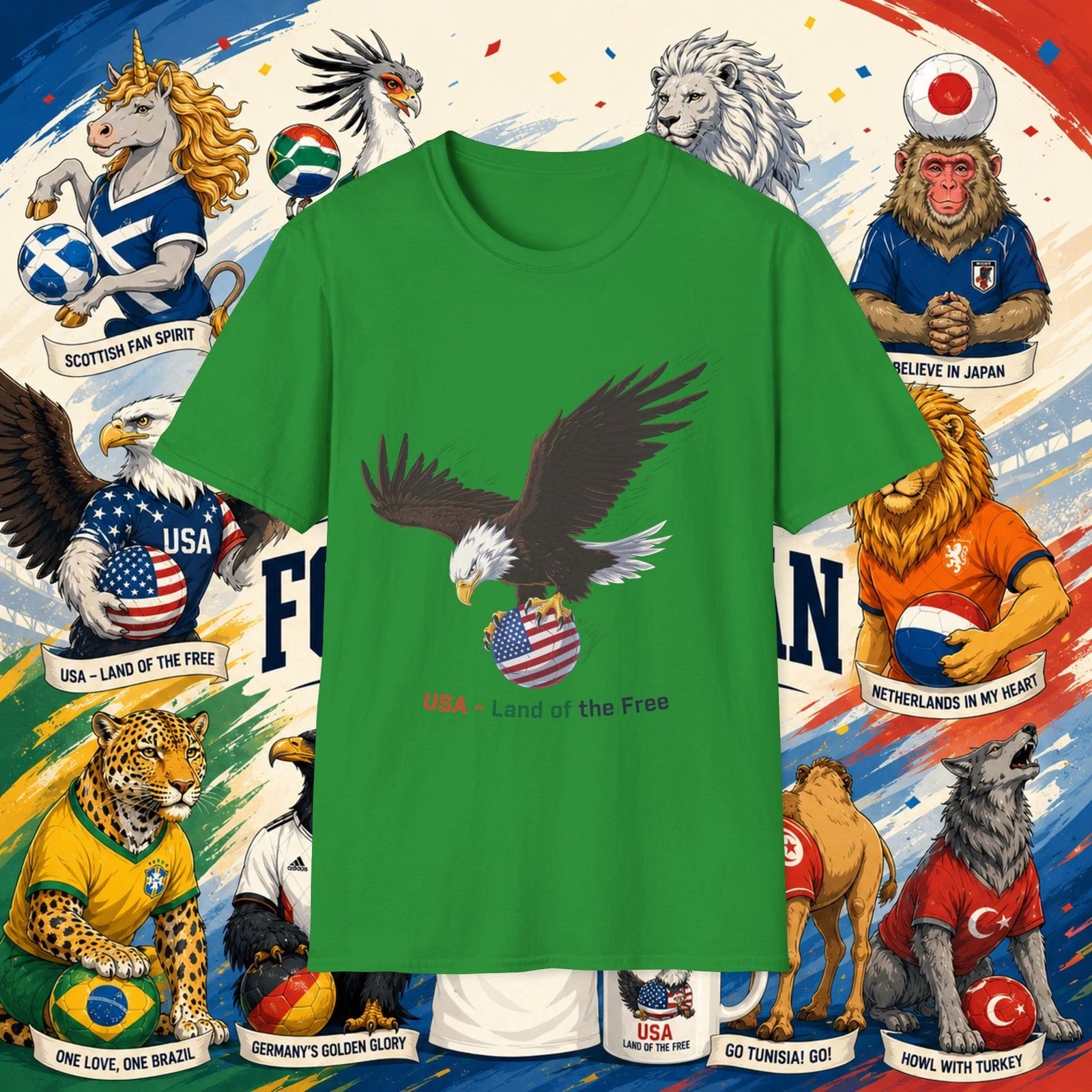 USA Eagle Soccer T Shirt American Fan Spirit Land of the Free Gift Tee