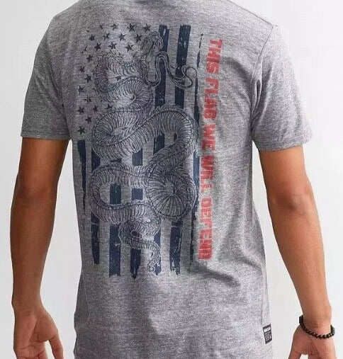 Howitzer Men's Vintage Grey Snow DEFEND FLAG Cotton T-Shirt Size Large NWT