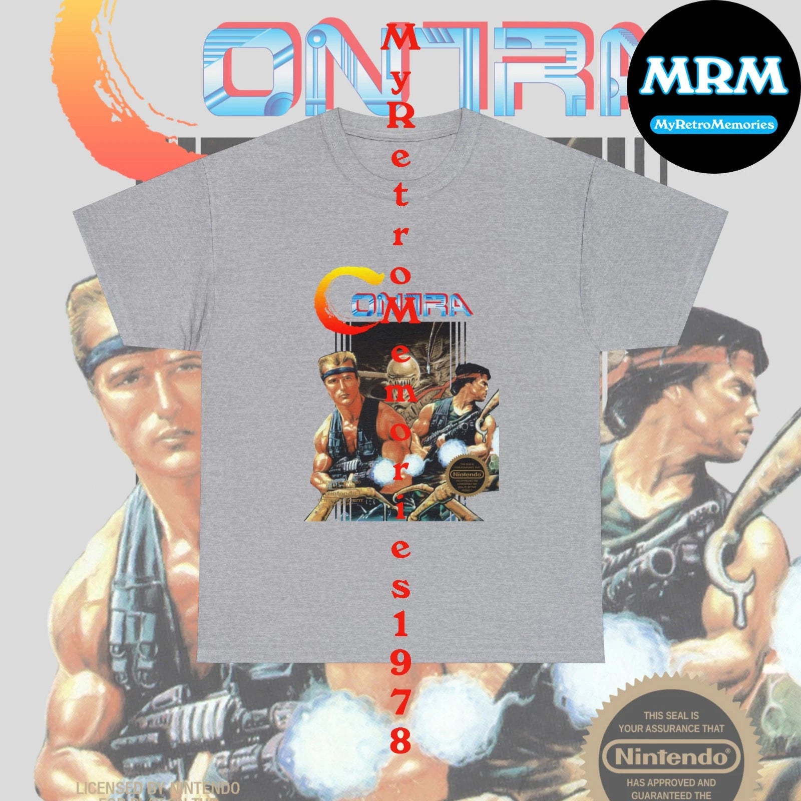 NEW Contra NES Nintendo Box Art Design Black or Gray T-Shirt S-5XL Konami