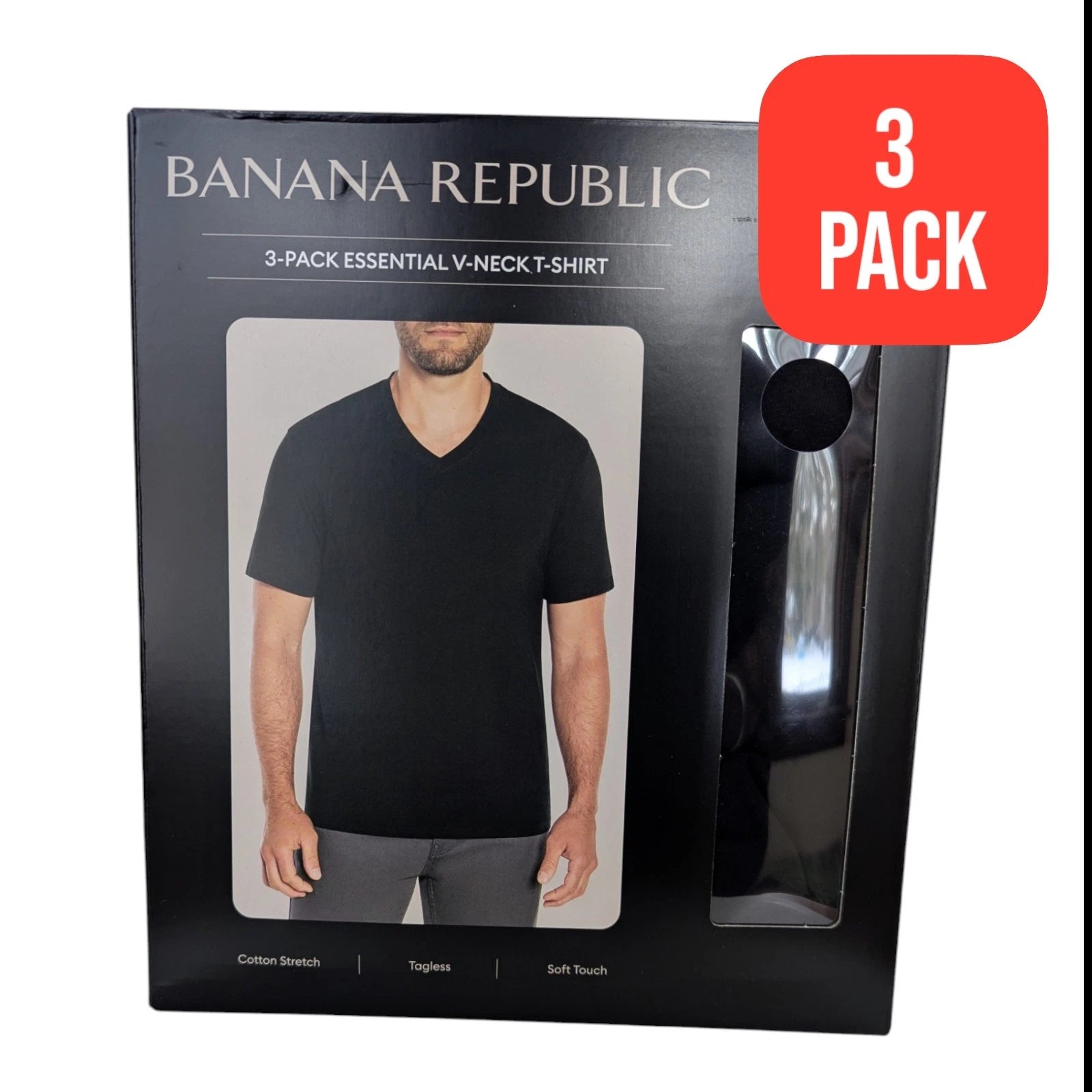 Banana Republic Men's 3-Pack Essential V-Neck T-Shirts, Black, Size XXL