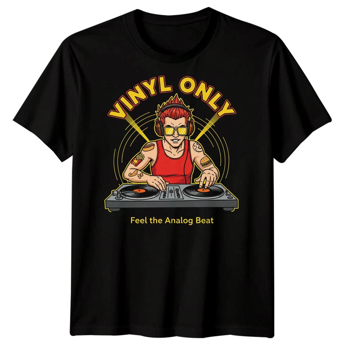 Vinyl Only DJ Vinyl Music Mens T-Shirt Feel The Analog Rhythm