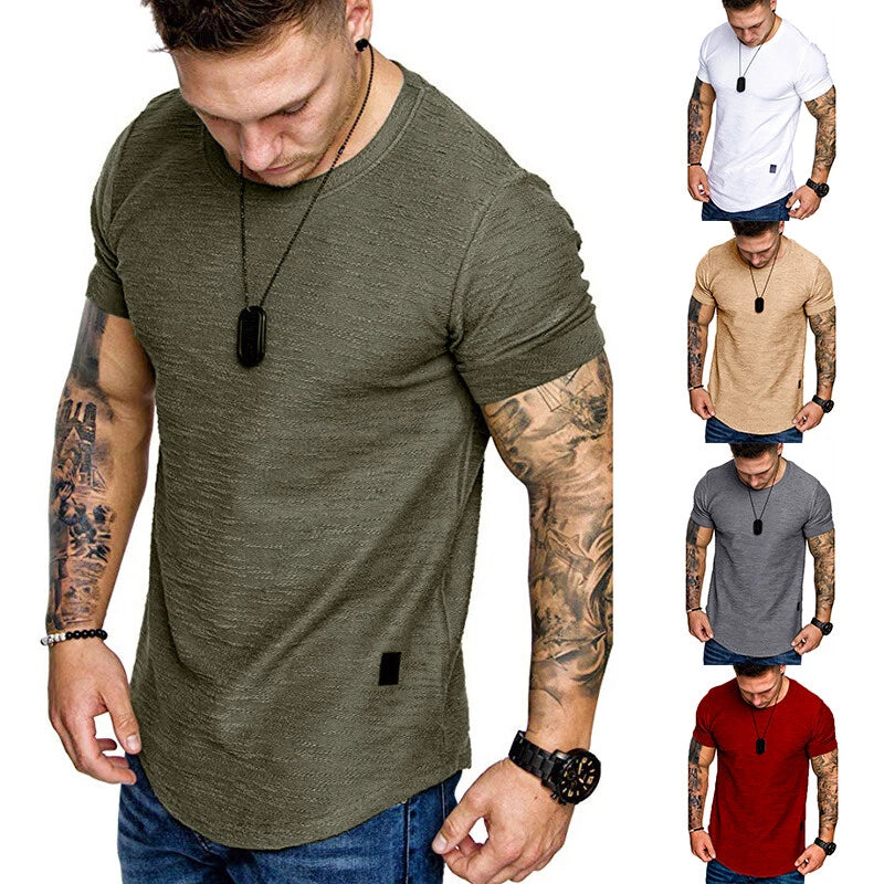 Men Summer Plain Slim Fit Casual Short Sleeve Tops Muscle Gym T Shirt Blouse