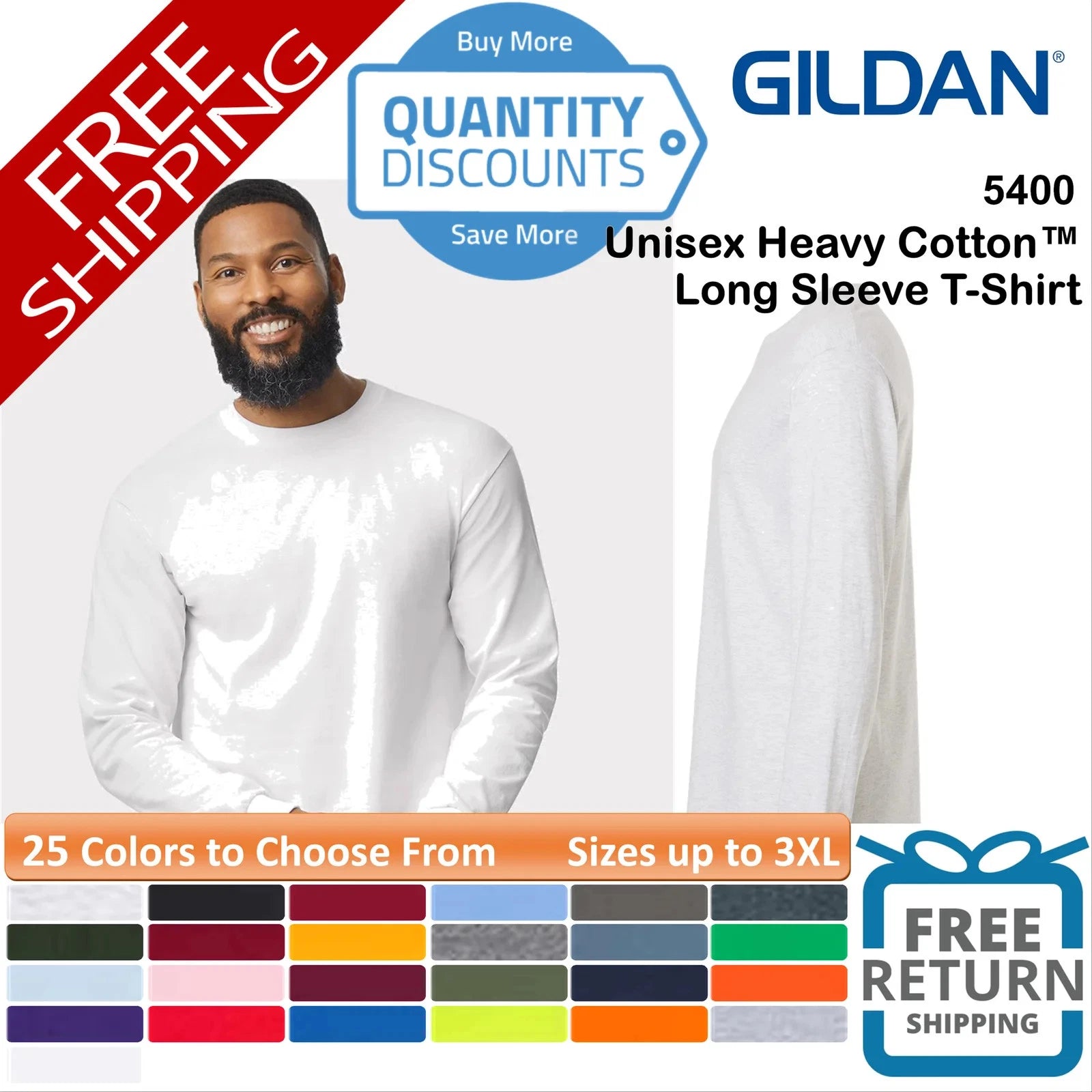 🔥 Gildan Men's Heavy Cotton & Blends Classic Long Sleeve T-Shirt Up To 3XL 5400