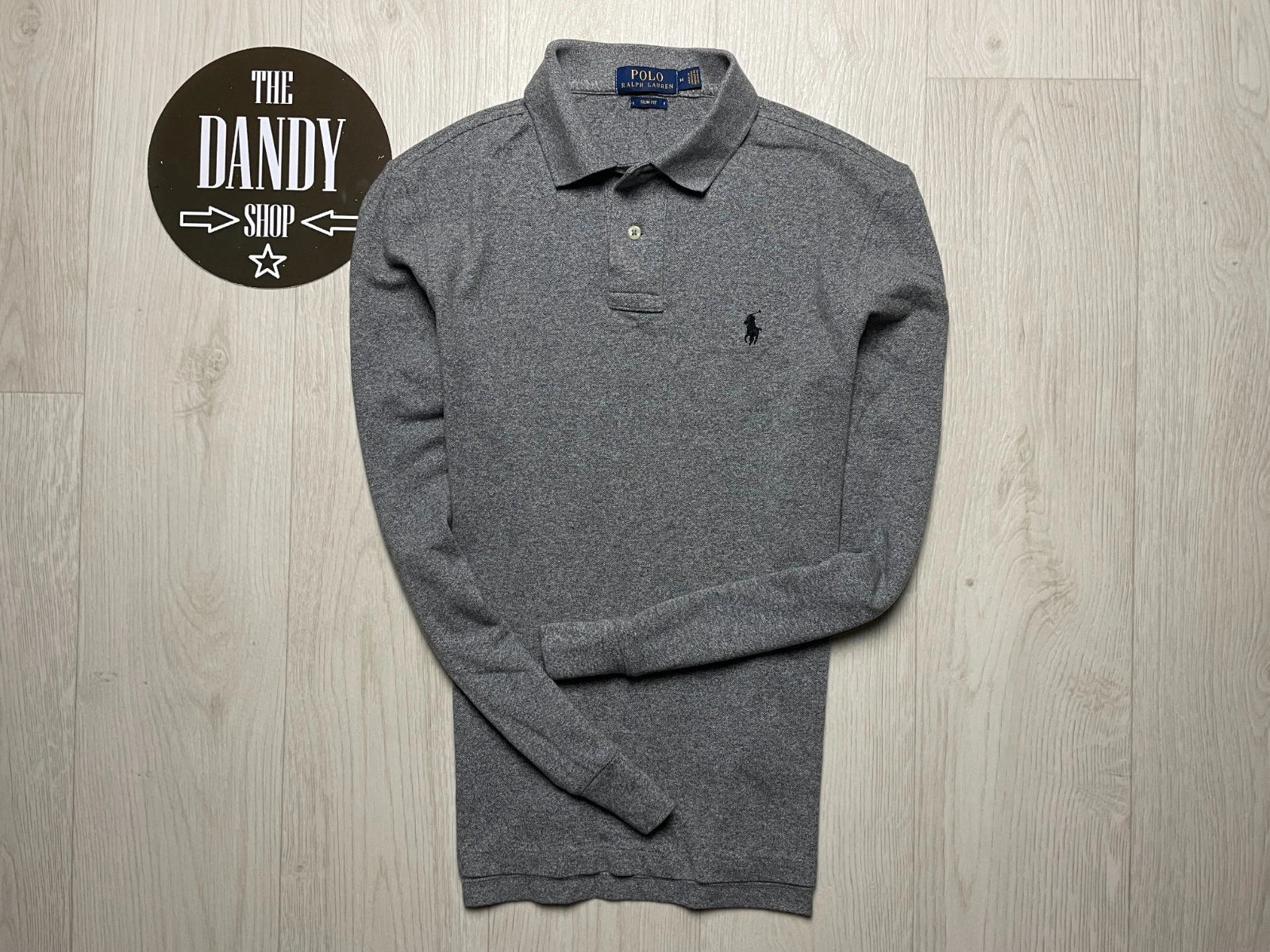 Polo Ralph Lauren icon logo slim fit long sleeve pique polo in dark grey, Size М