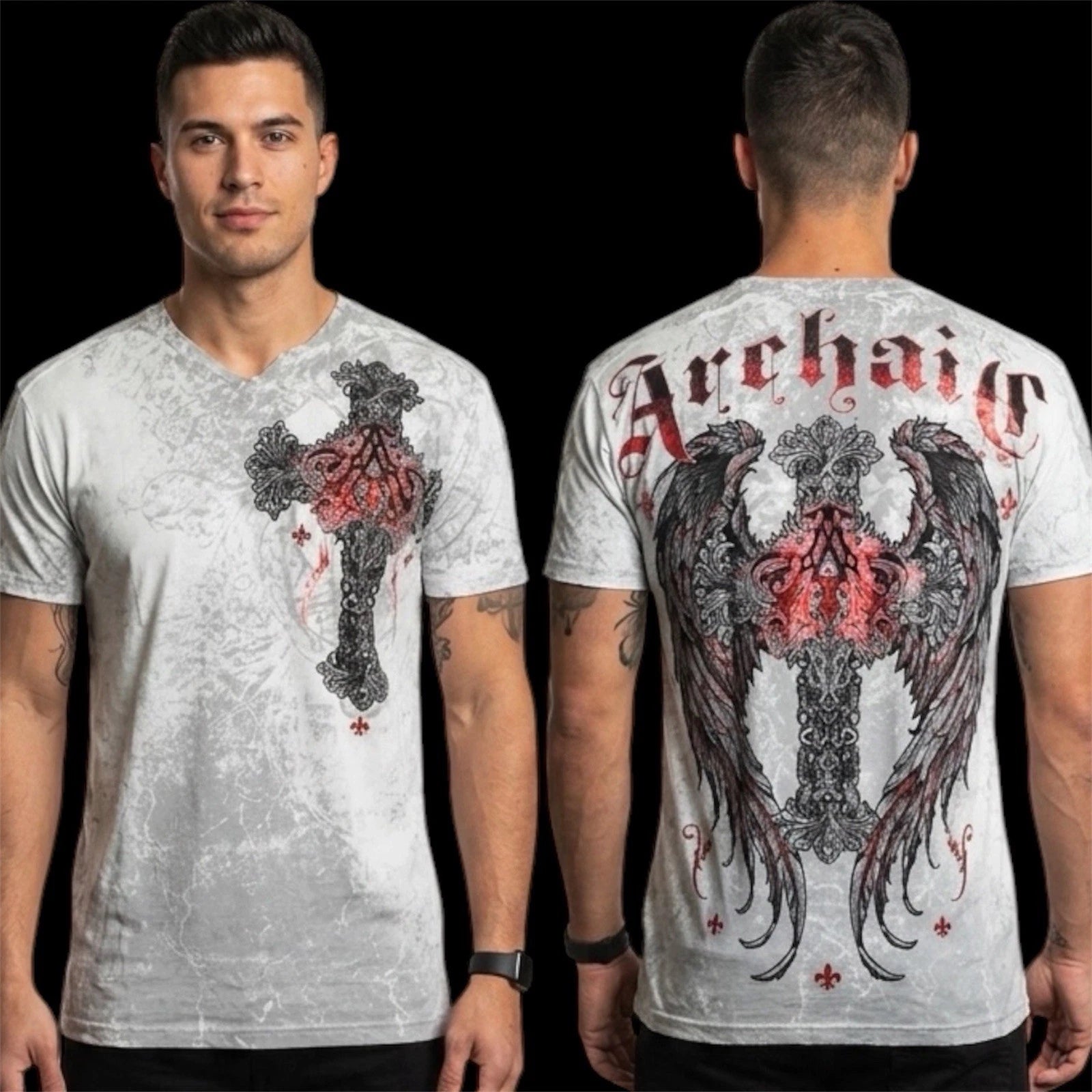 ARCHAIC by AFFLICTION White MAUSOLEUM Short Sleeve Slim Fit Y2K T-shirt NWT