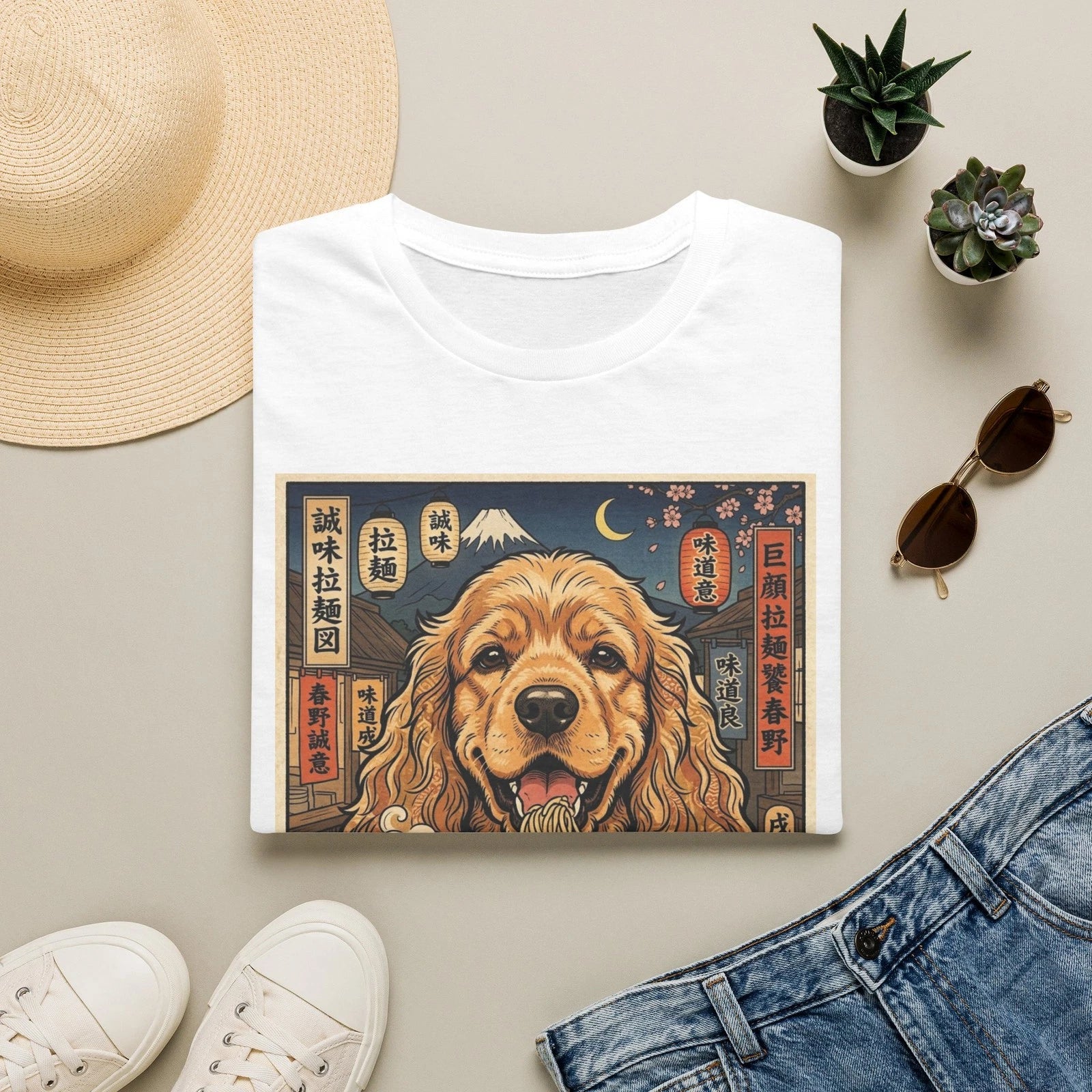 Cocker Spaniel Ramen Bowl T-Shirt | Japanese Ukiyo-e Dog Art