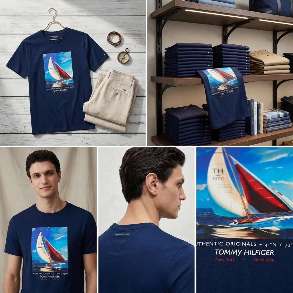 Tommy Hilfiger Men`s Sailboat Graphic Tee Regular Fit Soft Cotton