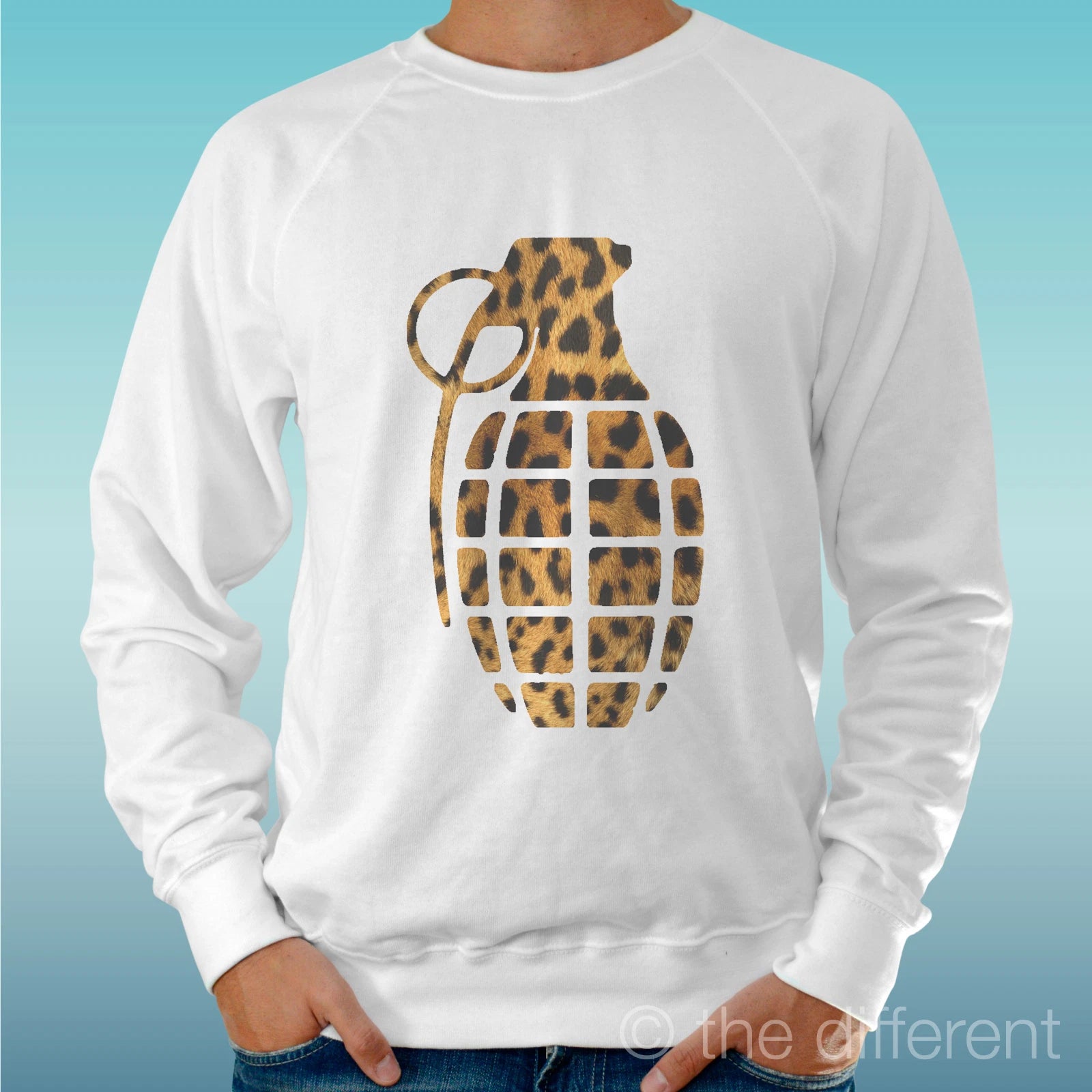 Felpa Man Light Sweater White " Bomba Leopard " Road To Happiness